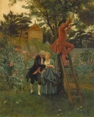 Maurice Leloir, Cherry picking, oil on panel