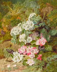 Thomas Worsey, A mossy woodland floor with primroses, oil on canvas