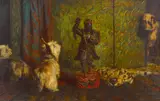 British School, Terriers with a Chinese guardian figure