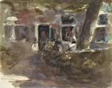 Max Liebermann, Altfrauenhaus in Laren – Unter Bäumen, 1891, Aquarell und Deckweiß über Bleistift auf Papier