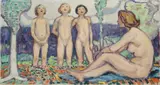Ludwig von Hofmann, Frau mit singenden Kindern (Supraporte), 1918, Öl auf Leinwand