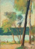 Lesser Ury, Birken am See, 1892, Pastell auf Pappe