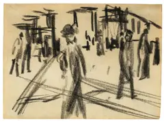 Auf der Straße 4 by August Macke, 1913, Kreide auf Papier, sold May 2013