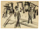 August Macke, Auf der Straße 4, 1913, Kreide auf Papier