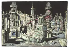 Domenico Gnoli, Scenografia fantastica, 1952, Tempera auf schwarzem Karton