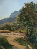Carl Schuch, Wald mit gefällten Bäumen, 1868, Öl auf Leinwand, auf Pappe aufgezogen