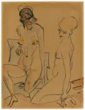 Max Pechstein, Zwei weibliche Akte, 1918, Aquarell und Kreide auf Papier, auf Karton aufgezogen