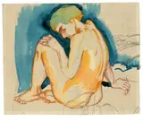 August Macke, Sitzender Akt vom Rücken, 1911, Aquarell und Bleistift auf Papier