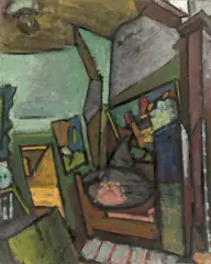 Anton Kerschbaumer, Atelierecke mit Strebe (Blick ins Atelier), 1924, Öl auf Leinwand