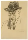 Max Liebermann, Selbstbildnis mit schwarzem Hut, Um 1926, Kohle auf Papier (aus einem Skizzenblock)