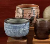 Bowls (2) by Vivika & Otto Heino, Shino glaze & ceramic Iron; cobalt glaze, sold Jun 2009