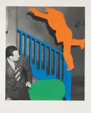 Two Figures: One leaping (orange), one reacting (blue and green) by John Baldessari, 2005, Color lithograph, sold Jun 2009