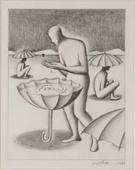 Mark Kostabi, Ablution, 1990, Pencil on paper
