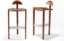 Teak and aluminum bar stools (2) by Leon Mayer, 1983, sold Jun 2009