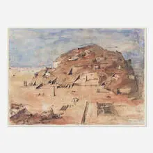 Imaginary Landscape for "Torre de los Vientos" by Gonzalo Fonseca, 1977, watercolor and ink on paper, sold Jun 2020