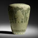 Frederick Hurten Rhead for Roseville Pottery, Della Robbia vase with hunting scene