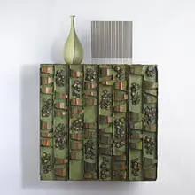 wall mounted cabinet by Paul Evans, c. 1965, welded and patinated copper, steel, brass, sold Mar 2006