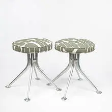 Alexander Girard, stools model #66308, pair, 1968, cast aluminum, upholstery