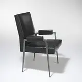 André Leleu, armchair, c. 1960, steel, brass, vinyl