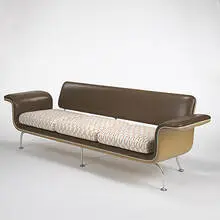 Alexander Girard, sofa, model #66303, 1968, cast aluminum, cotton, vinyl