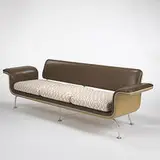 Alexander Girard, sofa, model #66303, 1968, cast aluminum, cotton, vinyl