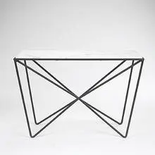 Darrell Landrum, console table, c. 1955, enameled steel, carrara marble