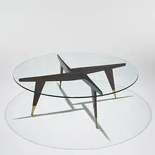 coffee table, model #1101 by Gio Ponti, c. 1950, walnut, glass, brass, sold Mar 2006