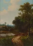 Hendrik Pieter Koekkoek, A landscape with a traveler on a path; and a companion painting (a pair), both oil on canvas