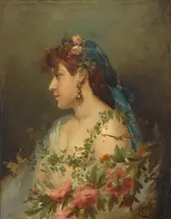 Charles Chaplin, A beauty wrapped in garlands of flowers with butterflies, oil on canvas