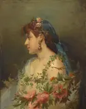 Charles Chaplin, A beauty wrapped in garlands of flowers with butterflies, oil on canvas