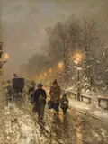 Ludvig Munthe, An evening snow covered street scene