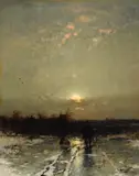 Ludvig Munthe, A figure in a frozen moonlit landscape