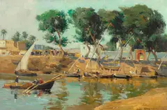 Frank Dean, Boating on the Nile, oil on canvas