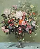 Marcel Dyf, Roses et godétias, oil on canvas