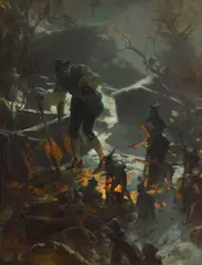 Edgar Bundy, The grave digger and the elves, oil on canvas