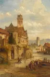 Franz Auguste Rezia, A village by a mountain torrent; and a companion painting (a pair), both oil on canvas