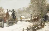 Louis Apol, Figures on a snow covered road, oil on canvas