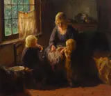 Bernard Jean Corneille Pothast, Children blowing bubbles, oil on canvas