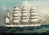Anglo-Chinese School, The Schooner Juteopolis leaving Hong Kong bound for America, circa 1908, oil on canvas