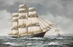 Jean Laurent, A schooner under full sail, oil on canvas