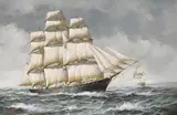 Jean Laurent, A schooner under full sail, oil on canvas