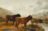 Highland cattle by Continental School, oil on canvas, offered Aug 2021
