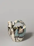 Cavalier et cheval by Pablo Picasso, 1952, Krug, weißer Ton, mit Engobenbemalung und Messergravur, teilweise glasiert. Höhe: 21,5 cm (8 ½ in.); ceramic, Madoura ed, sold Jun 2017
