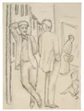 August Macke, Männer in der Gasse, 1911, Bleistift auf Papier, auf festes Papier aufgezogen