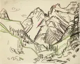 Berglandschaft (Sertigtal) by Ernst Ludwig Kirchner, Um 1923, Farbige und schwarze Kreide auf glattem Papier, sold Dec 2007