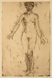 Emil Nolde, Akt in Vorderansicht, 1908, Radierung mit Tonätzung in Schwarzbraun auf leichtem Karton