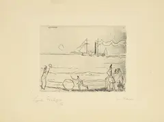 Am Strande (Spaziergänger am Ufer) by Lyonel Feininger, 1910, Radierung auf chamoisfarbenem Bütten, sold Feb 2024