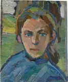 Hermann Stenner, Dorfmädchen mit blauer Bluse, 1911, Öl auf Leinwand, auf Hartfaser aufgezogen