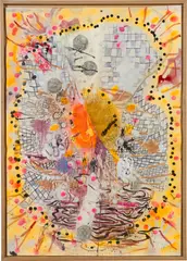 Daniel Richter, W + W (Wille und Weg) II, 1997, Bleistift, Aquarell, Sprayfarbe und Klebestreifen auf Papier