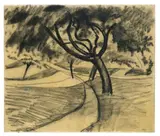 August Macke, Baum und Felder, 1911, Kohle auf Papier